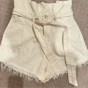 BLANK NYC High Waisted Raw Hem with Belt Paper Bag Off-White Denim Jean Shorts